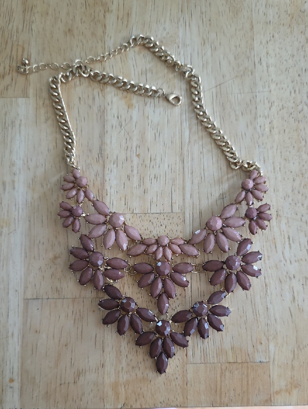 Gold Chain Pink Floral Statement Necklace